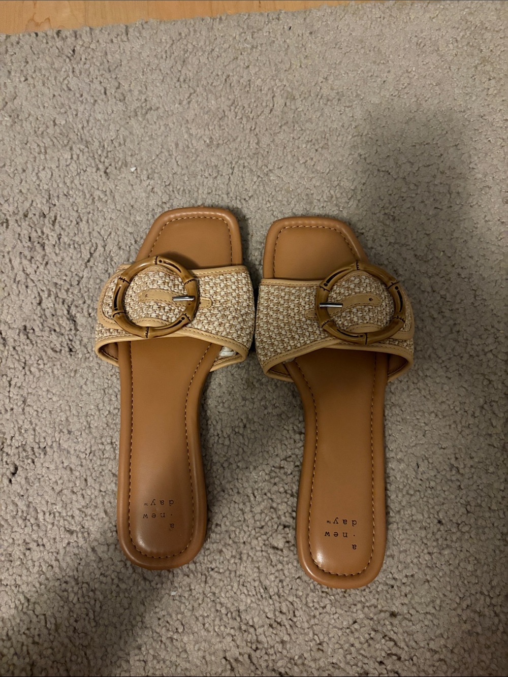 a new day Tan Woven Slide Sandals size 8.5
